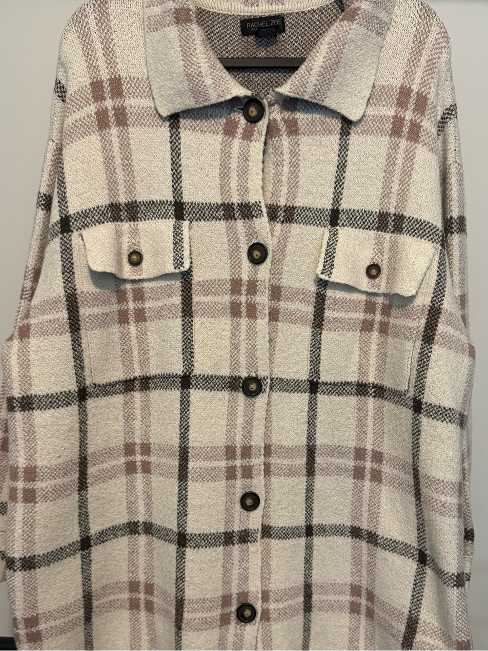 Cream Plaid Utility Shacket with Mauve and Black Checks